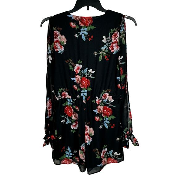 RUE 21 Medium Romper Floral Surplice V-Neck Lined Cutout Long Sleeves Multicolor - Picture 5 of 7